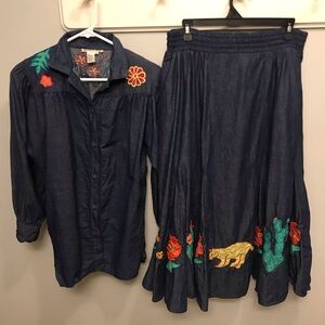 Southwest Denim Skirt and Matching Shirt With Appliqué.**READ